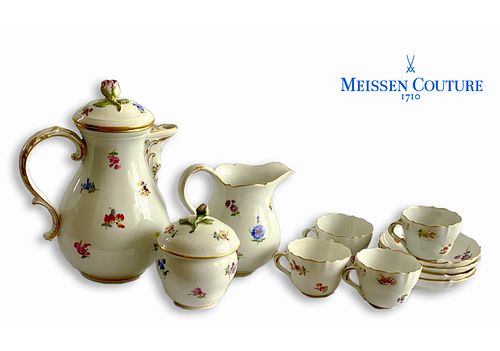 A German Meissen Floral Gilt Porcelain Coffee/tea Four Persons Set