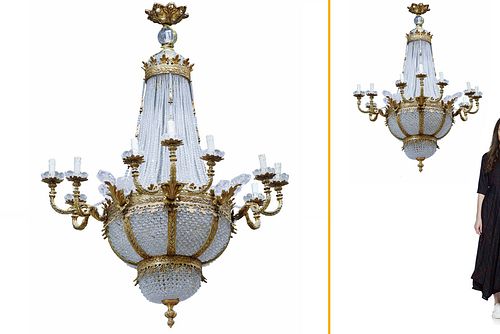A Very Large Bronze & Crystal Chandelier