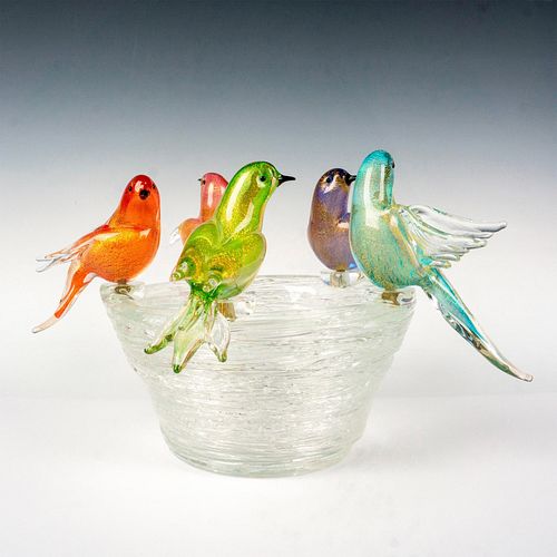 6pc Murano Art Glass Bird Nest Sculpture