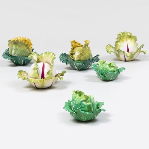 Three Pairs of Didier Gardillou Porcelain Cabbage Form Boxes