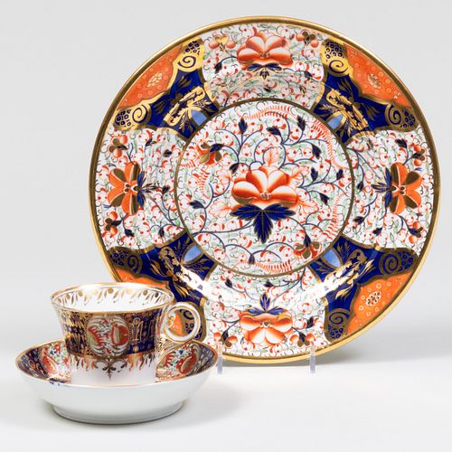 Set of Ten Davenport Porcelain Imari Pattern Plates and a Set of Six English Teacups with Five Saucers