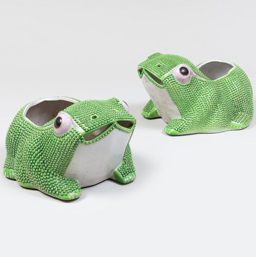 Pair of Chinese Export Porcelain Frog Form Jardinières