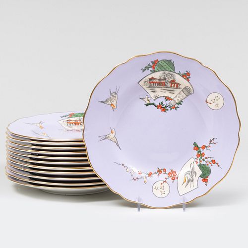 Set of Twelve Copeland Spode Lavender Ground Porcelain Dessert Plates Retailed by Tiffany & Co.