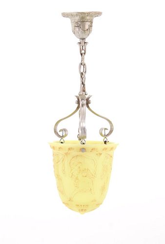 19th Century Large Vasoline Glass Hanging Light