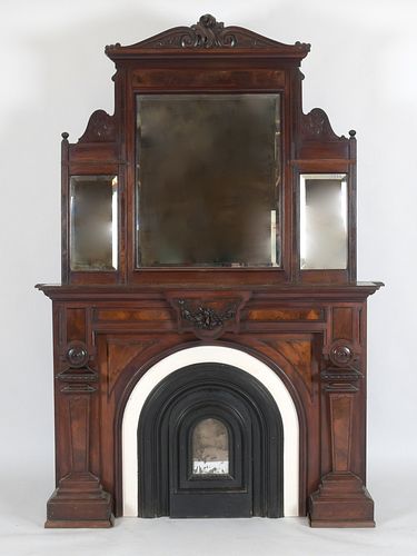 Renaissance Revival Figured Walnut Mantel with Mirror