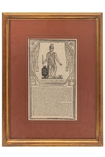 Motezuma. 1 h. Xilografia, 31.5 x 19 cm. America. Enmarcado.  Tomado de la obra de la 1er Ed. Johann Michael 1723.