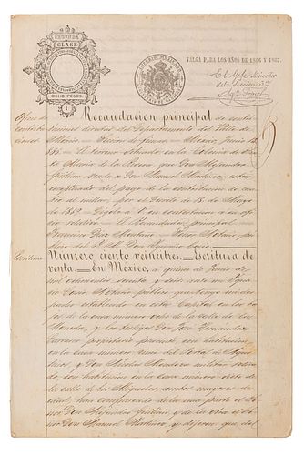Cossio, Ygnacio. Escritura de Venta de una Casa en la Calle de Santa María la Rivera. México, Junio 10 de 1866. 4h. Manuscritas.
