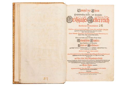 Birken, Sigmund Von. Spiegel der Ehren des Hochstlblichensten Kayser- und Kniglichen Erzhauses Oesterreich. Nuremberg, 1668. 8 grabados
