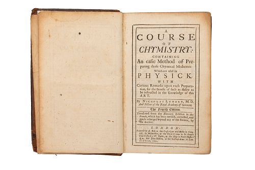 Lemery, Nicholas. A Course of Chymistry: Containing an Easie Method of Preparing those Chymical Medicines. London, 1720.