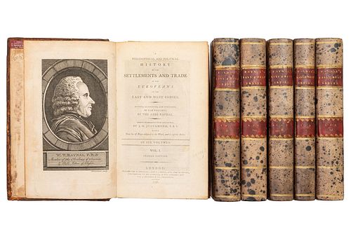 Abbé Raynal. A Philosophical and Political History of the Settlements and Trade of the Europeans. London, 1798. Tomos I-VI. Piezas: 6.