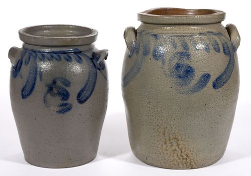 BALTIMORE, MARYLAND DECORATED STONEWARE JARS, LOT OF TWO