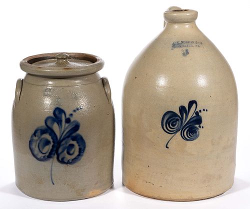 STAMPED "F. B. NORTON & CO. / WORCESTER, MASS.", MASSACHUSETTS DECORATED STONEWARE ARTICLES, LOT OF TWO
