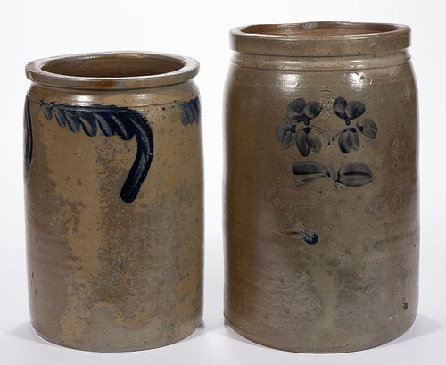 STAMPED "P. HERRMANN", BALTIMORE, MARYLAND DECORATED STONEWARE JARS, LOT OF TWO