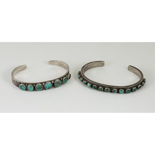 Navajo Silver and Turquoise Row Bracelets