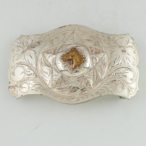 Star and Horse Head Sterling Silver Belt Buckle