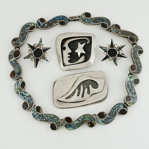 Salvador Teran (Mexican, 1920-1974) Moon & Star Pendant/Pin and Assorted Mexican Silver
