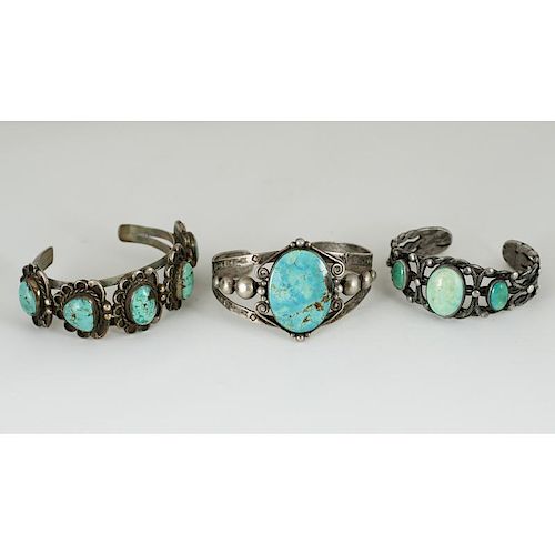 Navajo Silver Wire and Turquoise Cuff Bracelets