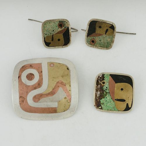 Mexican Silver Cubist Style Parrot Jewelry