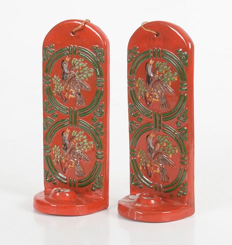 A Pair Pair Moravian Pottery Candle Sconces