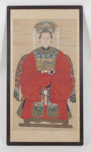 A Chinese Ancestor Portrait, Watercolor on Paper 