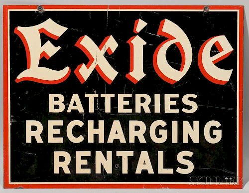 "Exide Batteries Recharging Rentals" Double-sided Enamel Sign