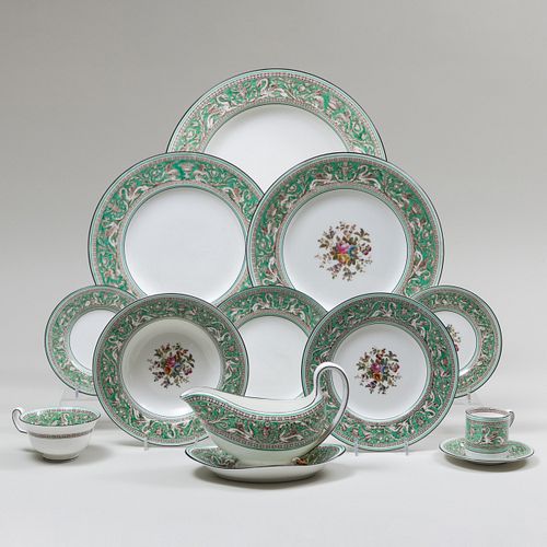 Wedgwood Green Ground Porcelain Part Dinner Service in the 'Florentine' Pattern 