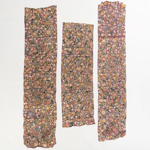 Three Italian Buratto Silk Embroidered Floral Panels 