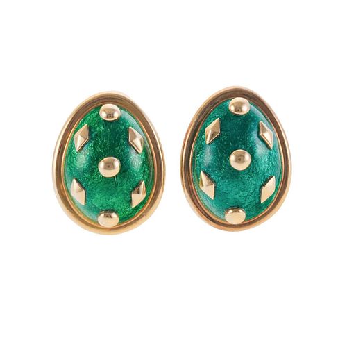 Tiffany & Co Schlumberger Green Enamel 18k Gold Earrings
