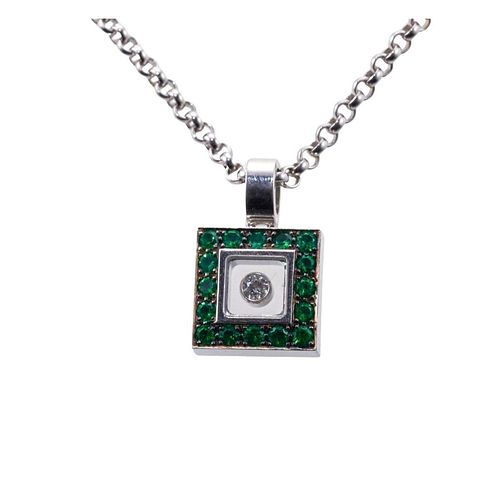 Chopard Happy Diamonds 18k Gold Emerald Pendant Necklace