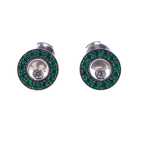 Chopard Happy Diamonds 18k Gold Emerald Stud Earrings