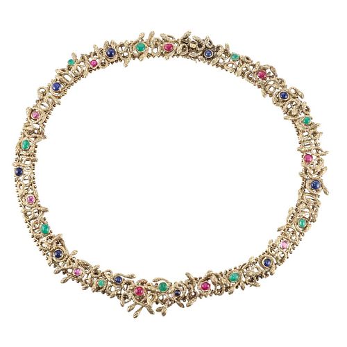 Zolotas Greece 18k Gold Ruby Sapphire Emerald Snake Necklace