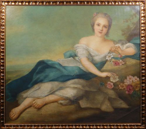 School of Fragonard: Romantic Portrait of a Woman in a Blue Dress