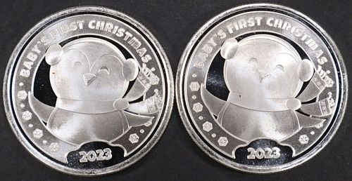 (2) 1 OZ .999 SILVER 2023 BABYS FIRST XMAS ROUNDS