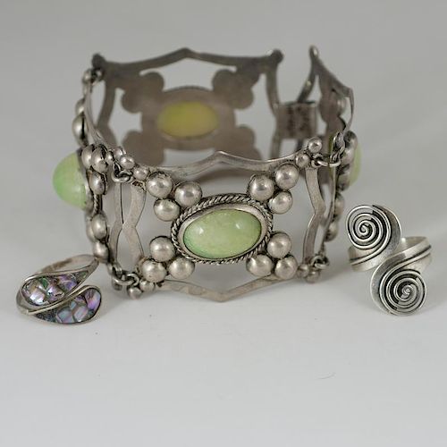 Mexican Silver Link Bracelet and Rings