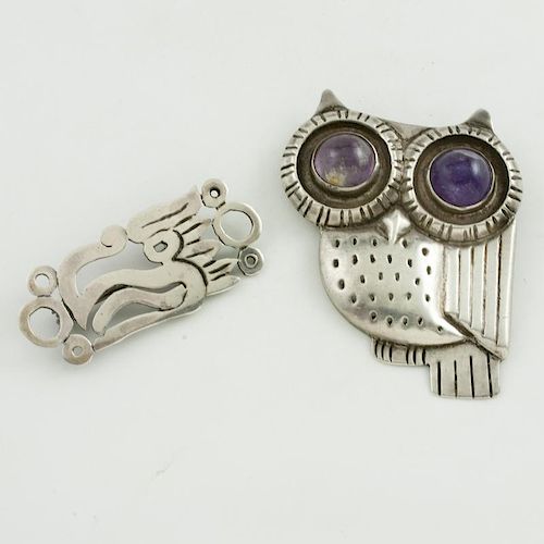 William Spratling (American, 1951-1956) Mexican Silver Owl and Eagle Pin