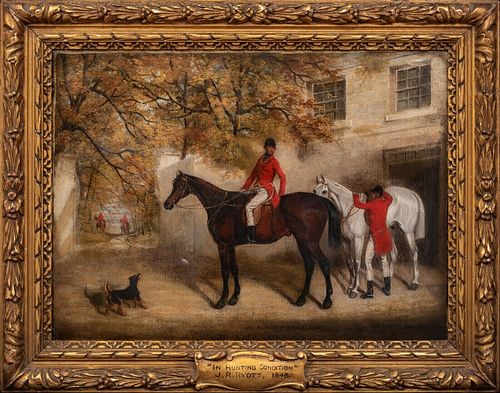  FOX HUNTING PARTY HORSES OIL PAINTING