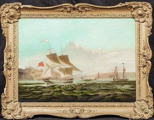   BRIG ENTERING WHITBY OIL PAINTING