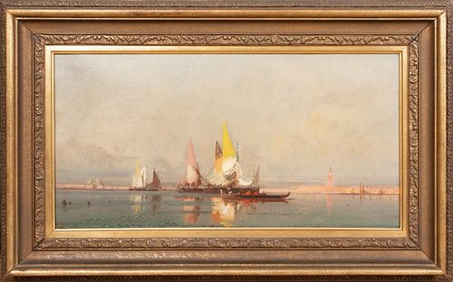  BOATS IN A VENICE LAGOON OIL PAINTING