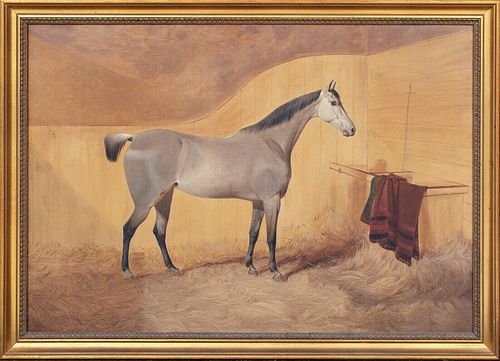 PORTRAIT OF A GREY HORSE OIL PAINTING