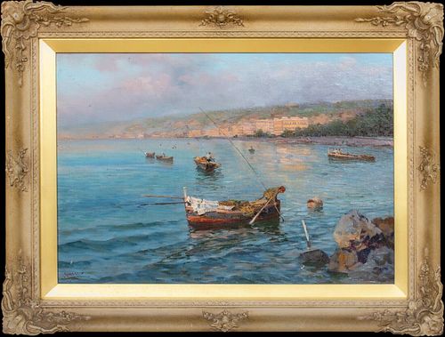 FISHING OFF THE BAY OF NAPLES OIL PAINTING