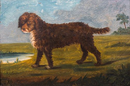  PORTRAIT OF A PORTUGUESE WATER SPANIEL DOG OIL PAINTING