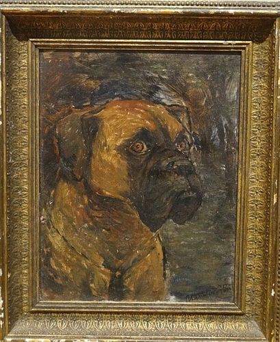 PORTRAIT OF A BOXER DOG OIL PAINTING