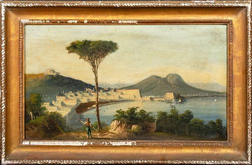  VIEW OF THE BAY OF NAPLES OIL PAINTING