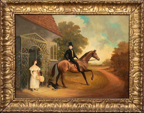  LADY & GENTLEMAN ON HORSE OIL PAINTING