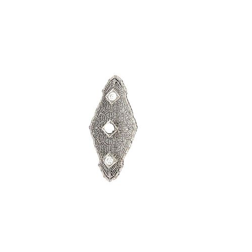 Antique circa 1920 14K white Gold Filigree Diamond Pin or Pendant