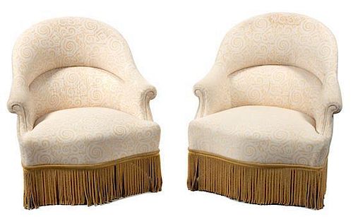 A Pair of Directoire Style Bergeres Height 31 x width 30 x depth 19 inches.