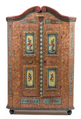 A Continental Painted Pine Armoire Height 78 x width 48 x depth 20 inches.