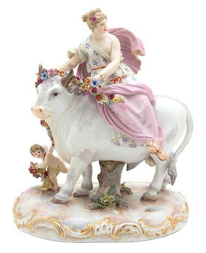 A Meissen Porcelain Figural Group Height 10 x width 8 1/4 x depth 6 inches.