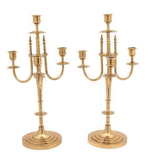 A Pair of Gilt Bronze Four-Light Candelabra Height 17 inches.