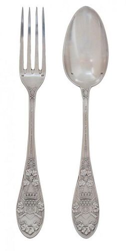 An Antique French Silver Presentation Set for The Wine Association of America Length 8 1/2 inches.